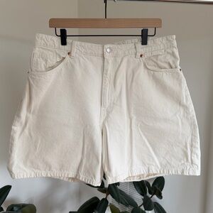 Monki Cream Denim Shorts